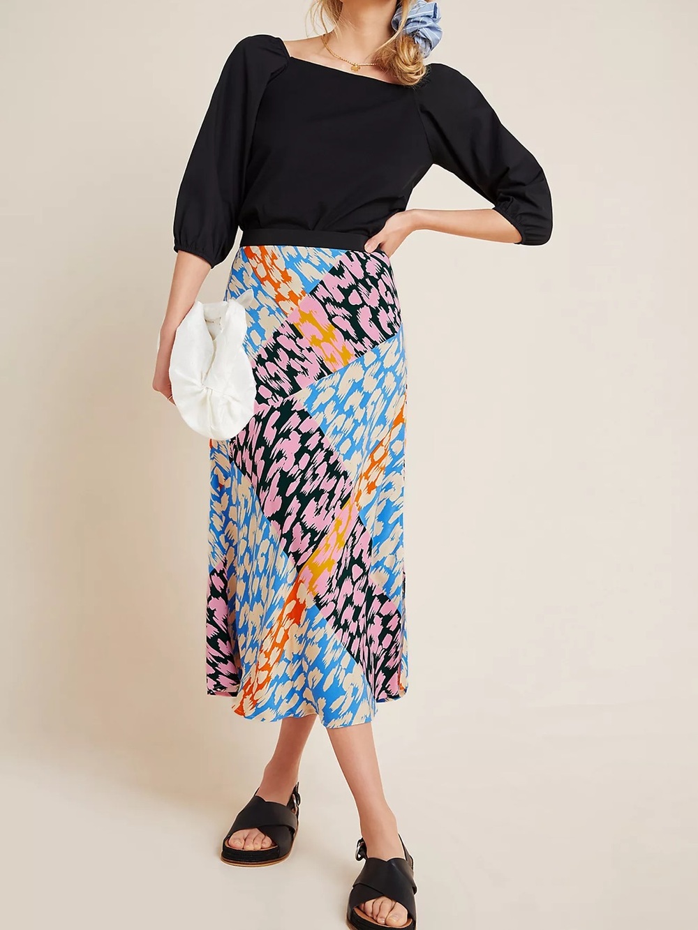 Corey Lynn Calter - Brushstroke Animal Print Multicolor Midi Skirt